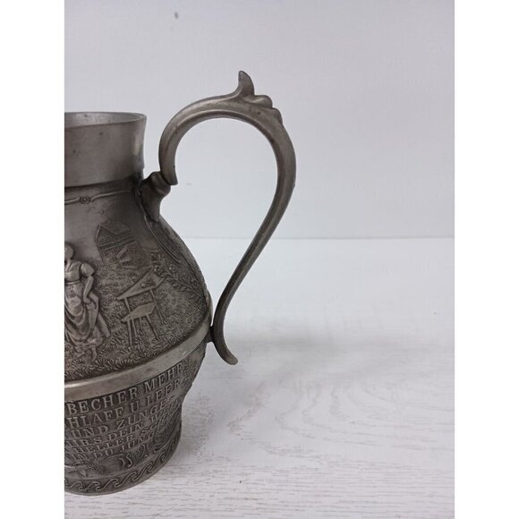 Vintage Frieling Zinn Germany Pewter Handled Pitcher Etched Design Victorian - Picture 2 of 13